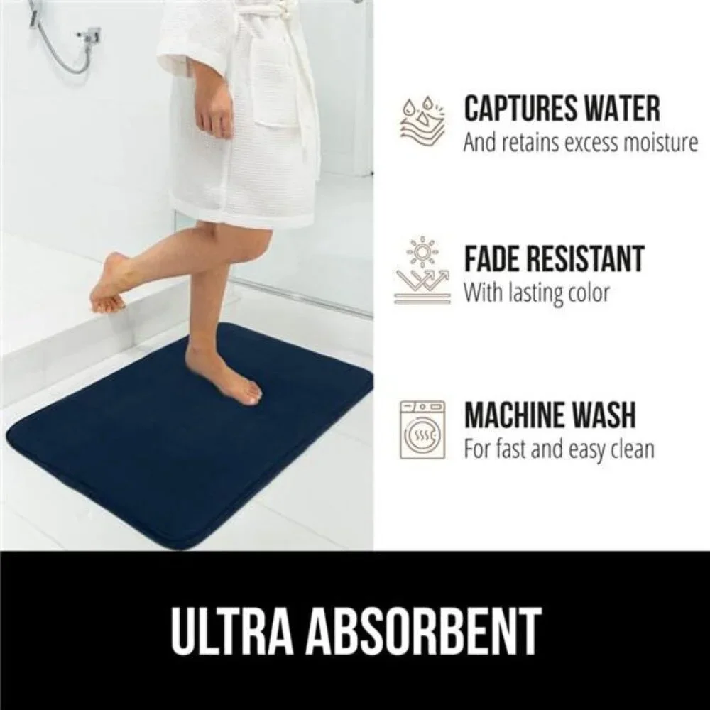 Memory Foam Bath Rug Navy Blue Soft Absorbent Bathroom Mat Non Slip Shower Floor
